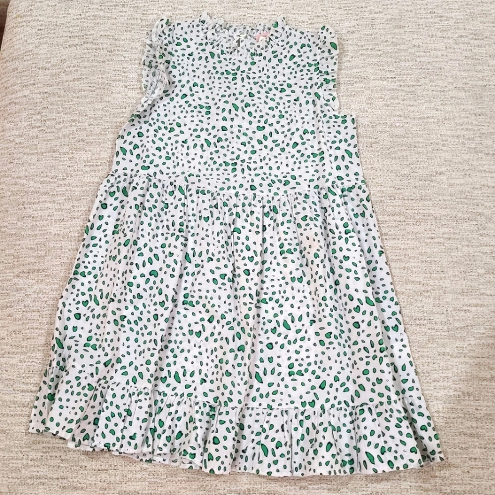 NEW Ces Femme Green White Spotted Babydoll Summer Dress Small Ruffle Hem